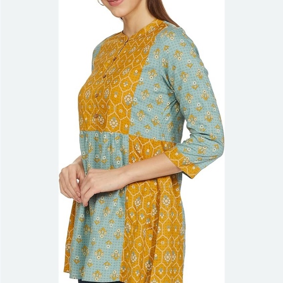 Max Yellow and Blue peasant Top size XL cottagecore boho - Picture 2 of 10